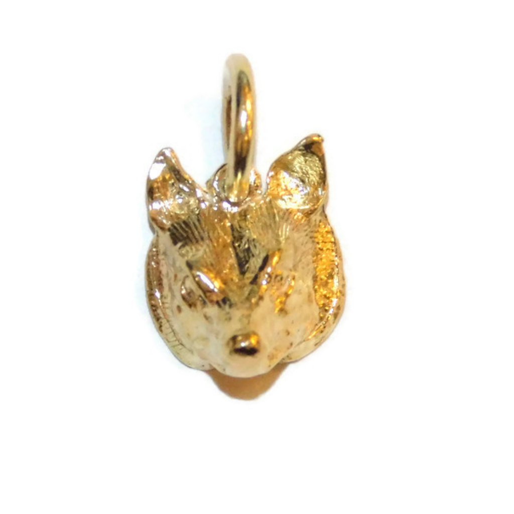 Small Wolf Face Charm Pendant 14k Yellow Gold!!